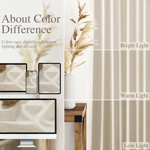 Image of Nanspring Extra Long Linen Curtains 102 Inch for Living Room Vanilla