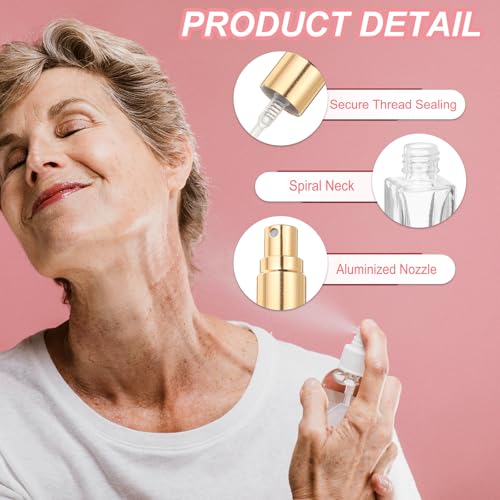 uxcell 10ml Glass Mini Perfume Bottles, 20Pcs Fine Mist Bottle Refillable Empty Mini Spray Bottles with Aluminized Nozzle for Perfume, Travel Liquid, Essential Oil(Clear/Gold)3