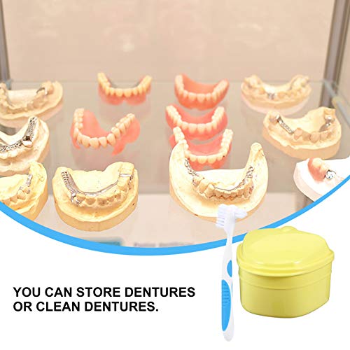 Caixa de armazenamento de dentes falsos da Healifty com escova de limpeza (amarelo + escova de dente