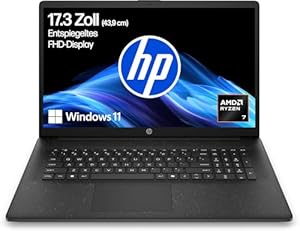 HP Laptop mit 17,3" FHD Display, AMD Ryzen 7 7730U, 16 GB DDR4 RAM, 512 GB SSD, AMD Radeon-Grafik, Windows 11, QWERTZ, Schwarz inkl. 25 GB Dropbox-Speicher für 12 Monate