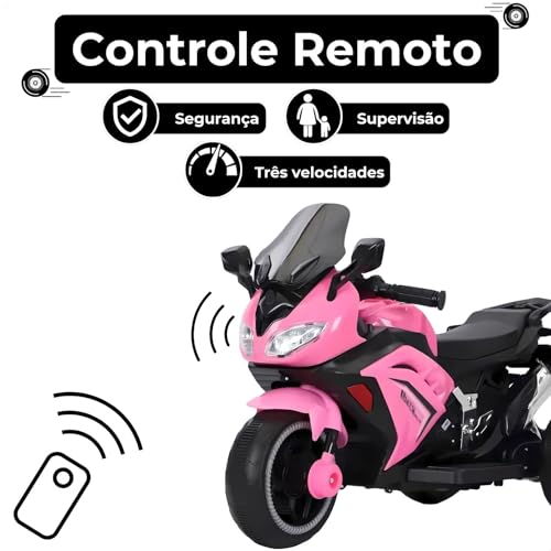 Moto Elétrica Infantil Motinha Triciclo Brinquedo Passeio Veículo com Controle Remoto Bateria 12v Re
