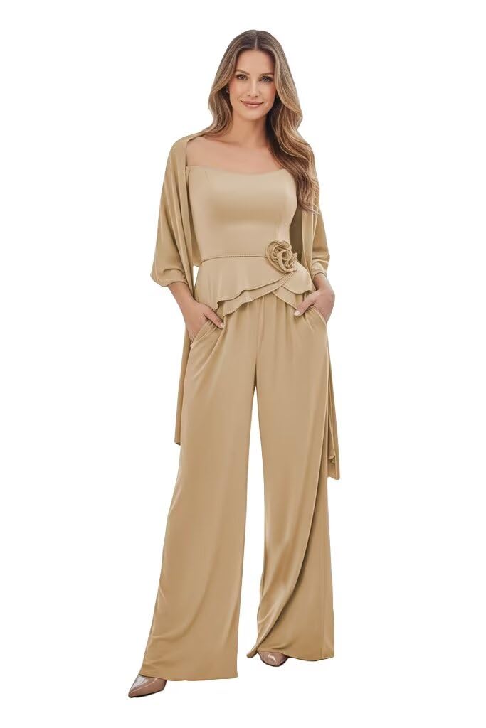 3 Pieces Mother of The Bride Dressy Pantsuits for Wedding Grandmother of Bride Gown Off Shoulder Mother of