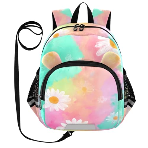 Kid's Backpack for Boys & Girls Toddler Bag Watercolor Tie-dye Daisies Pattern Backpack with Safety Leash