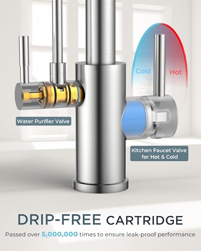 Image of FORIOUS Kitchen Faucet with Purfied Water Filter, 2 in 1 Commercial Stainless Steel Pull Down Sink Faucet and Drinking Water Faucet 2 Handle for Pot Filler Kitchen Sink Farmhouse Bar, Brushed Nickel