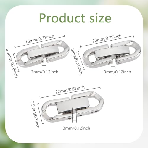 Gomakerer STAS-GO0001-24-US38 6 Pcs 3 Sizes 304 Stainless Steel Fold Over Clasps, Foldover Extension Jewelry Clasps Jewelry Extender Clasp thumb #1