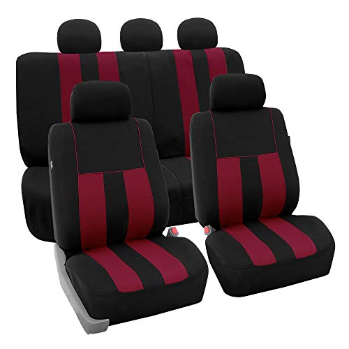 FH Group Striking Striped Car Seat Covers - Universal Fit, Low Back & Front, Airbag Compatible, Split Bench Rear, Washable Seat Covers for SUV, Sedan, Van - Burgundy