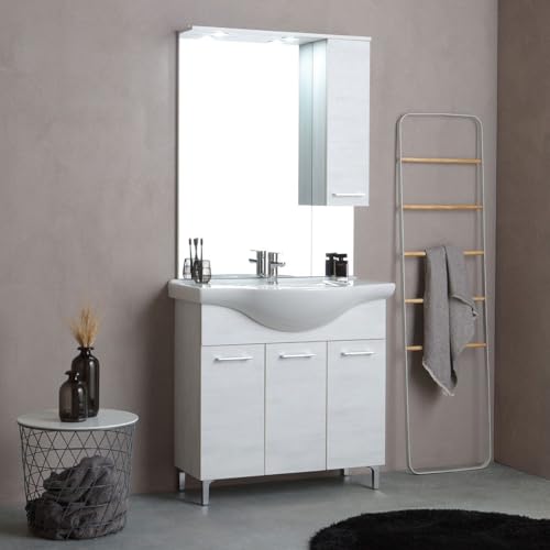 Kiamami Valentina Mobile bagno a terra 85 cm in quercia bianco effetto legno
