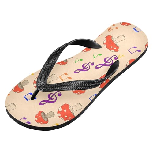 Mushroom Music Note Beige Flip Flops for Beach Thong Sandals Anti-slip Lightweight Shower Shoes for Summer Travel Swim2
