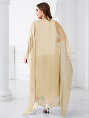 Image of Plus Size Sparkly Formal Evening Gown Sequin Cape Overlay Mother of Bride Dress Wedding Guest Cocktail Party