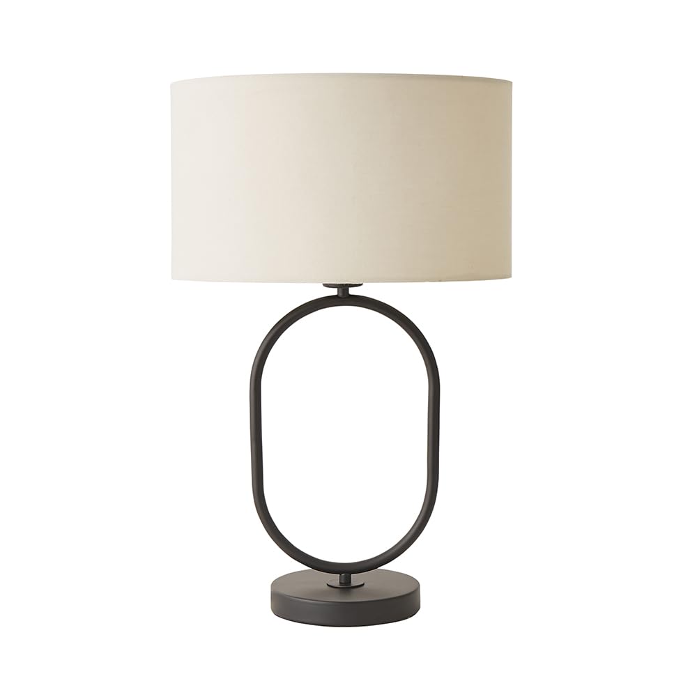 ValueLights | Antonia Cream Fabric Drum Lamp Shade Matte Black Oval Table Lamp with LED Bulb | Table Lamps, Home Décor & Improvement Essential | Included LED Bulb