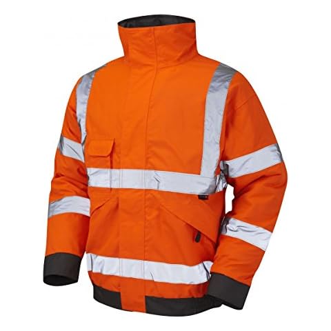 Leo Workwear Chivenor PU Coated Polyester Warm Quilt Lining Bomber Jacket, Large, Hi-Vis Orange Cover