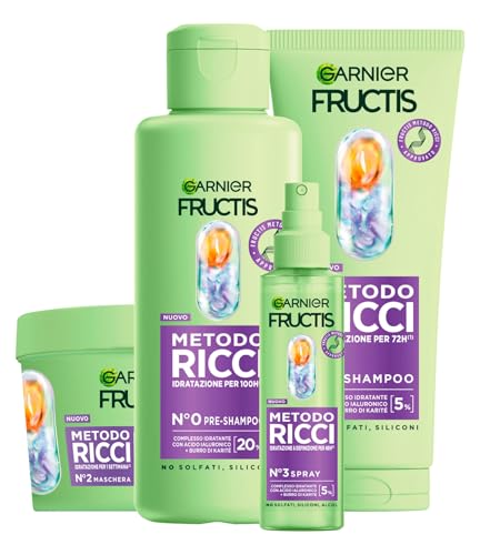 Kit Routine Completa Garnier Fructis Metodo Ricci: Shampoo, Maschera, Pre-Shampoo, Spray Idratante