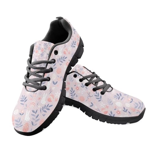 Fuxowvby Floral Print Women's Sneakers Cozy Comfortable Lightweight Sport Walking Running Workout Holiday Tennis Sneakers for Women Breathable Lace-Up Non-Slip Gym Shoes for Teen Girls Black US 9