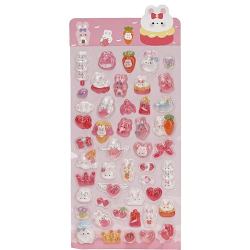 夜光シール 3d 立体 ぷっくりシール 暗闇で光る 可愛い ペンギン おばけ パンダ ねこ うさぎ 手帳デコ スマホケース 日記 携帯電話 DIY クラフト 女の子 子供 誕生日プレゼント 贈り物 手芸用品かわいい ギフト (うさぎ A)