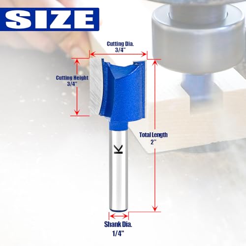 Image of Straight Cut Router Bit with 1 /4 inch Shank,3 /4 inch Cutting Dia. Carbide Tipped Double Flute Dado Straight Router Bit Set for Woodworking