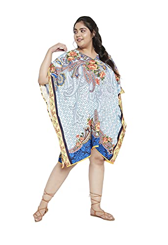 Image of Oussum Short Caftans for Women Plus Size Kaftan Tunic Tops Polyester Summer Beach Clothing Mini Cover Ups Dress for Ladies