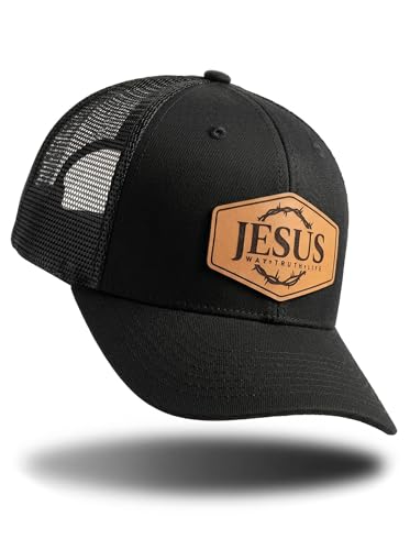 giftouching Faith Hat for Men Women - Vintage Leather Patch Jesus Trucker Hat, Christian Gifts for Him, Way Truth Life Religious Apparel Accessories