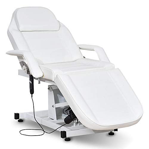 Paddie Electric Height Adjustable Facial Bed Chair, Massage Table for Tattoo Lash Extensions Microblading Spa Beauty Salon Equipment (White)