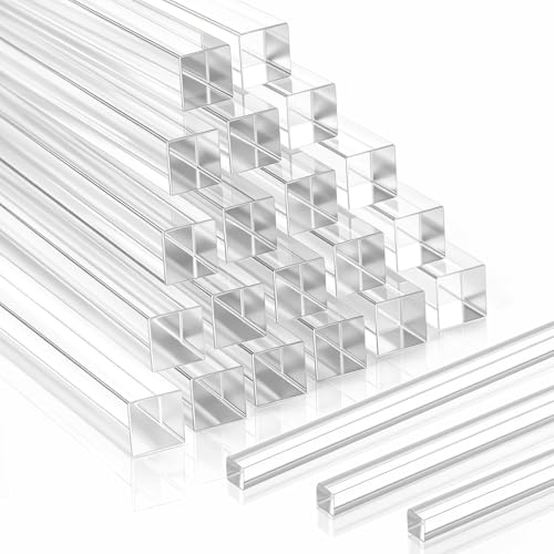 Image of Junkin 20 Pcs 3 /8 inch x 3 /8 inch x 12 inch Clear Acrylic Square Rods Acrylic Glass Plastic Rods, for LED Light Diffuser Strips, Display Stand Supports, Model Building, Home Decor, Aquarium Dividers