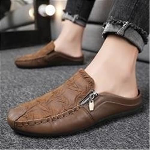 Mens Loafers Shoe Solid Color Stitching Details with Zipper Slippers Anti-Slip Lightweight Flat Heel2