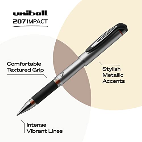 Image of Uni-Ball Signo 207 Impact Gel Pen, 12 Red Pens, 1.0mm Bold Point, Smooth Writing (Pack of 2)