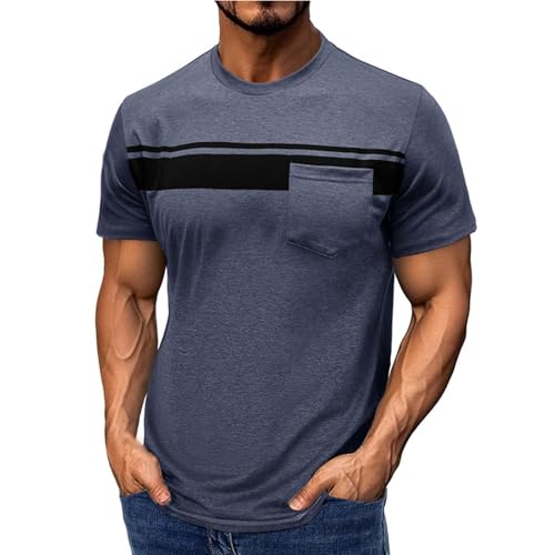 Camiseta de manga corta con cuello en V para hombre de primavera e informal, azul oscuro, XXL