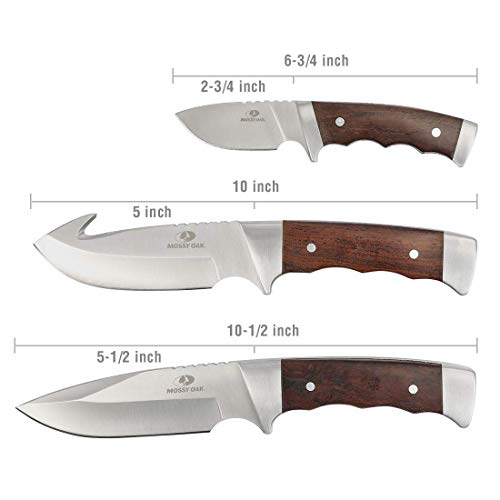 Mossy Oak Fixed Blade Hunting Knife Set 3 Piece, Full Tang Wood