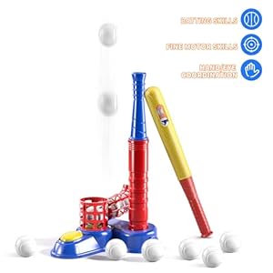TEMI 2 in 1 Tee Ball Set for Kids 3-8, Kids Baseball T-Ball Set with 10 Balls, Step on Pitching Machine, Batting Tee, Outdoor Sport Toy Games for 3-12 Year Old Boys Girls Toddler TEMI 2 in 1 Tee Ball Set for Kids 3 8 Kids Baseball T Ball Set with 10 Balls Step on Pitching Machine Batting Tee Outdoor Sport Toy Games for 3 12 Year Old Boys Girls Toddler