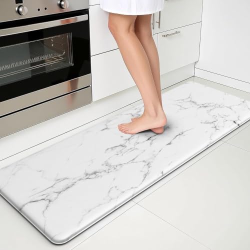 FYATHM Marble White Kitchen Mats for Floor, Cushioned Anti Fatigue Non-Slip