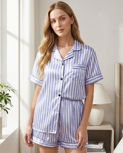 Image of HONGTEYA Pajamas for Women Set Silk Satin Pjs Lounge Shorts Set S-XXL