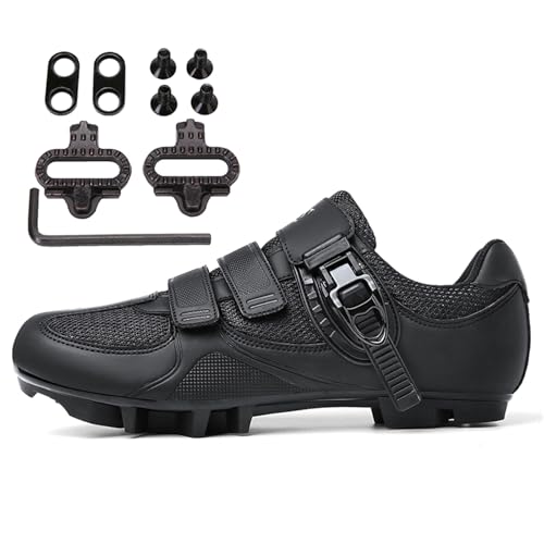 JiuQing Mountain Bike Shoes Men Compatible with 2-Bolts SPD Cleats Outdoor MTB Cycling Shoes2