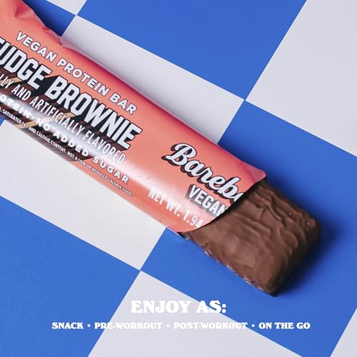 Image of Barebells Vegan Protein Bars Fudge Brownie, Plant Based with High Protein - Chocolate Protein Bars - Perfect on The Go Protein Snack & Breakfast Bars 12 Count (Pack of 1)