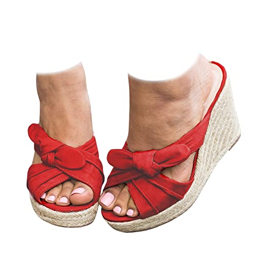 Image of Womens Espadrilles Wedge Sandals Slides Platform Slip on Bow Knot Open Toe Summer Mules Shoes