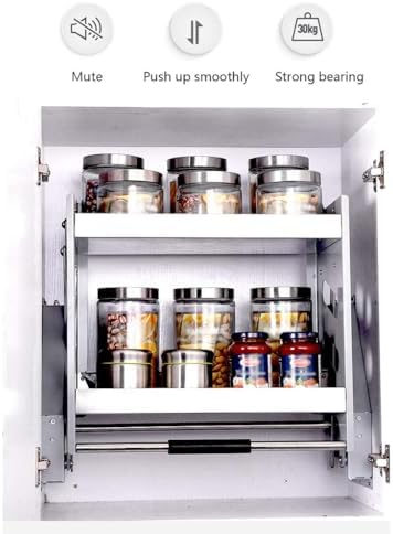 Stainless Steel Pull Down Kitchen Organizer – Space-Saving Lifting Basket Shelf for Seasoning Bottles, Holds 30kg (36x30x52 cm) – Ideal for Clutter-Free Cooking