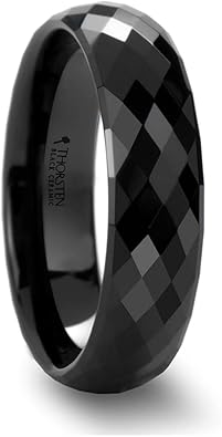 Mens Comfort Fit -288 Diamond Faceted Black Ceramic Wedding Ring 2mm 4mm 6mm 8mm Wide Style name DRACO