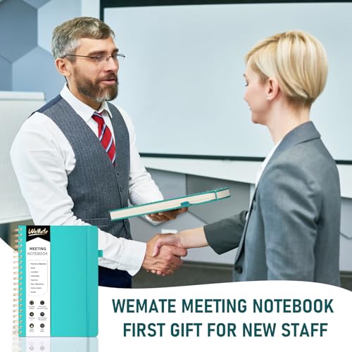 WEMATE Meeting Notebook for Work B5 (7"x10") - PU Leather Work Notebook with Agenda, Action Items & Notes - 200 Pages for Men&Women, Staff and Students, Meeting, Projects Planning - Green — view 5