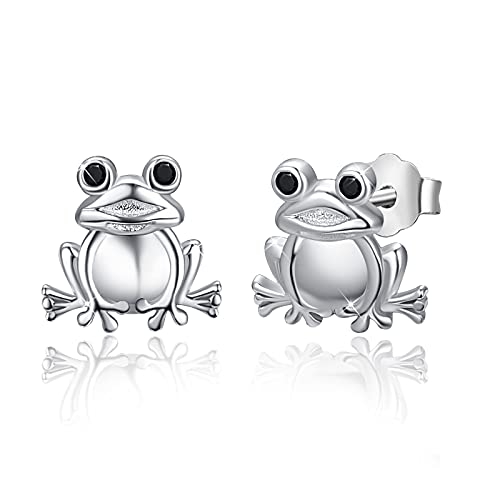 Pendientes de Rana Para Mujeres Ni?as 925 Pendientes de Bot¨®n de Rana Diminutos de Plata Esterlina Pendientes de Bot¨®n de Animales Lindos Joyer¨ªa de Rana Regalos Para Ni?os Ni?as Cover