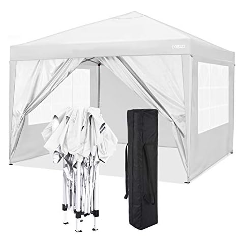 Pop Up Gazebo 3x3m Folding Garden Canopy Heavy Duty with 4 Side Panels, Top Cloth PVC Coating Waterproof & Sun Protection Portable Gazebo Party Tent Commercial Tents with Carry Bag Cover