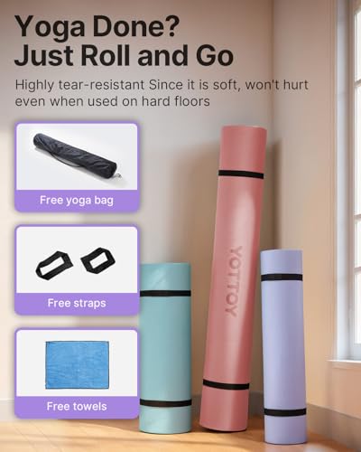 Image of YOTTOY Large Yoga Mat (75 * 52 * 1 /2inch),Extra Wide TPE Exercise Mat,Non-Slip Workout Mat for Pilates, Fitness, Barefoot, Home Gym Studio with Strap and Towel