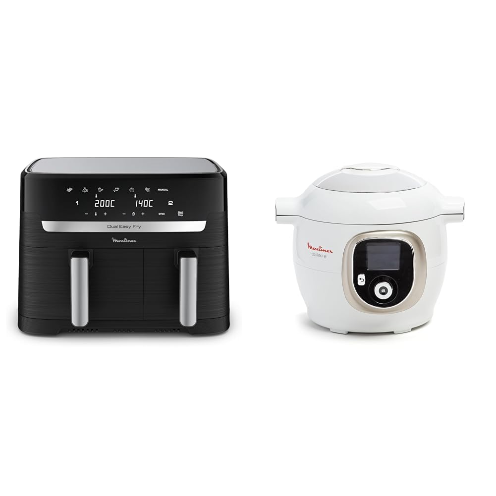 LOT Moulinex air fryer deux compartiments 8,3L, Dual essential inox, EZ901820 + Moulinex, Cookeo Multicuiseur intelligent 6L, 150 recettes intégrées CE85CA10