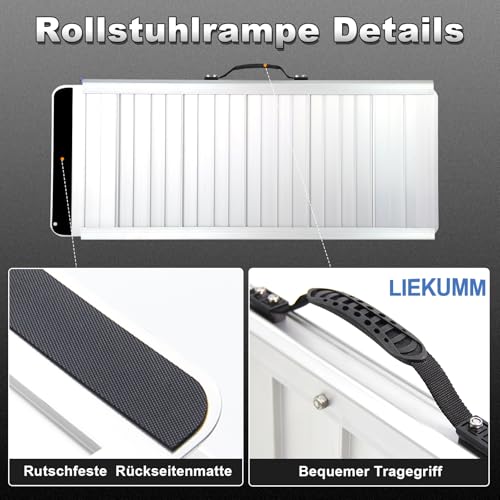 LIEKUMM Rollstuhlrampe 91 cm, 77 cm Extrabreite Aluminium Rampe Rollstuhl, 300 kg Kapazität Klappbar Rollstuhlrampe für Treppen, Stufen, Bordsteine, Schwellenrampe für Elektro-Rollstuhl, Kinderwagen