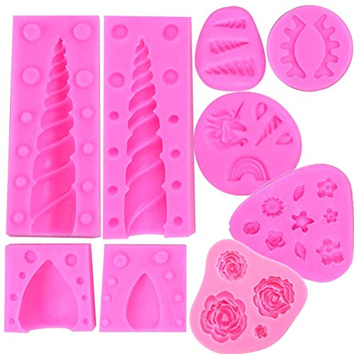 Unicorn Silicone Mold 3D Unicorn Cake Mold Set - Unicorn Horn Ears， Eyelash Cake Topper Molds for Unicorn Theme Party and Kids Birthday（9 pcs）