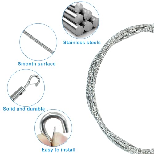 Image of 4 Pack 1m x 1.5mm Adjustable Picture Hanging Wire Kit, 3.3FT Heavy Duty Stainless Steel Wire Rope for Hanging Pictures /Artwork /Mirrors