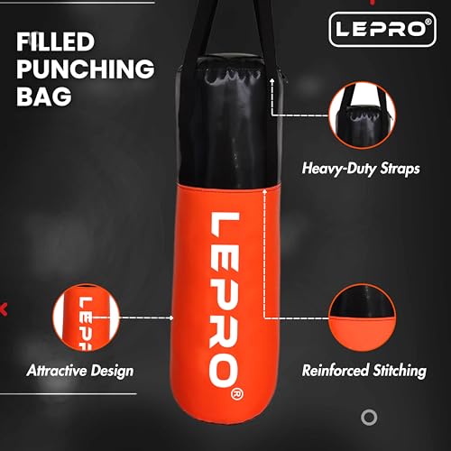 Image of LEPRO Kids Boxing Kit, Kids Punching Bag Set, Hanging Boxing Bag with Boxing Gloves & Headgear, Kids Boxing Set for 2-8 Years for Karate Muay Thai Kick Taekwondo Training (Orange)