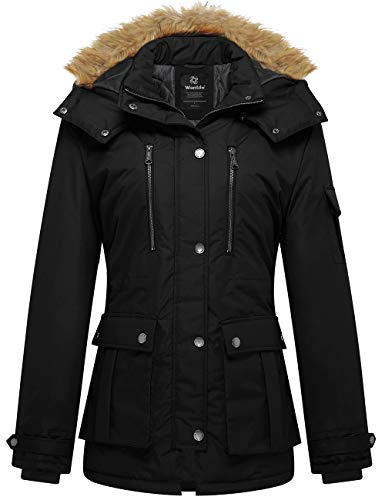 Wantdo Women's Insulated Winter Coat Parka with Removable Hood Black Medium