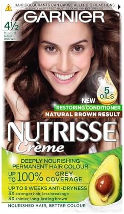 Garnier Nutrisse Permanent Hair Dye, Natural-looking, hair colour result, For All Hair Types, 4 1/2 Medium Dark Brown