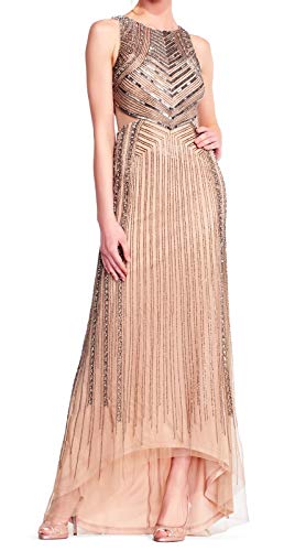 Image of Adrianna Papell Women's V-Neck Allover Beaded Mesh Overlay Gown