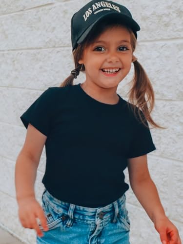 T-Shirt Mädchen Sommer Kurzarm Baumwolle Kinder Tshirts Einfarbige Rundhals Tees Oberteile Casual Sport Tops für 7-14 Jahre (DE/NL/SE/PL, Numerisch, 140, Regular, Schwarz)