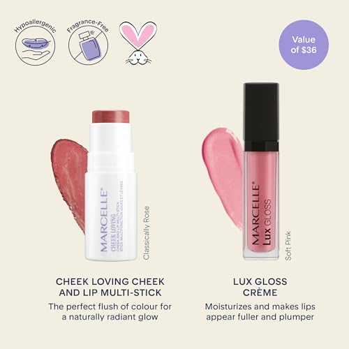 Marcelle Rosy Glow Set, Makeup Holiday Gift Set, Perfect Duo for Glowing Cheeks & Lips, with Cream Blush & Lip Gloss, Hypoallergenic, Fragrance-Free, Cruelty-Free - Image 3