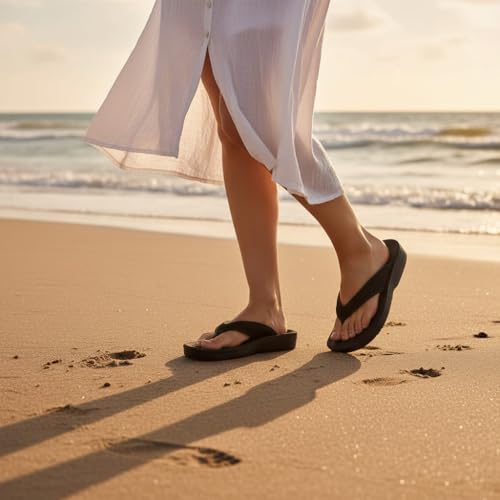 Image of AEROTHOTIC Comfy Arch Support flip flops for women Split Toe Stylish Cushioned Strap with non-slip footbed Walking Dressy Sandals Indoor and Outdoor